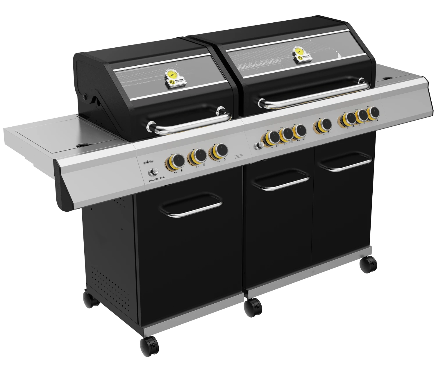 Grillfürst G750E Borussia Dortmund Edition 7-Brenner Doppelkammer - Gasgrill Mit Hochtemperaturbrenner, Seitenkocher, Heckbrenner Und Edelstahl Rosten 4 Grillfürst G750E Borussia Dortmund Edition 7-Brenner Doppelkammer - Gasgrill Mit Hochtemperaturbrenner, Seitenkocher, Heckbrenner Und Edelstahl Rosten - Image 2