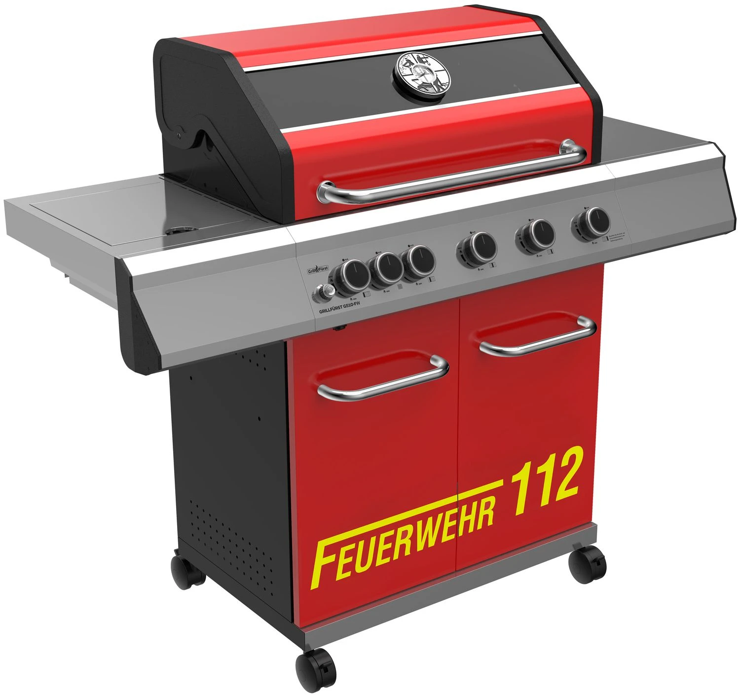 Grillfürst G510G 5-Brenner Gasgrill Mit Hochtemperaturbrenner Und Gusseisen Rosten - Feuerwehr Edition 3 Grillfürst G510G 5-Brenner Gasgrill Mit Hochtemperaturbrenner Und Gusseisen Rosten - Feuerwehr Edition