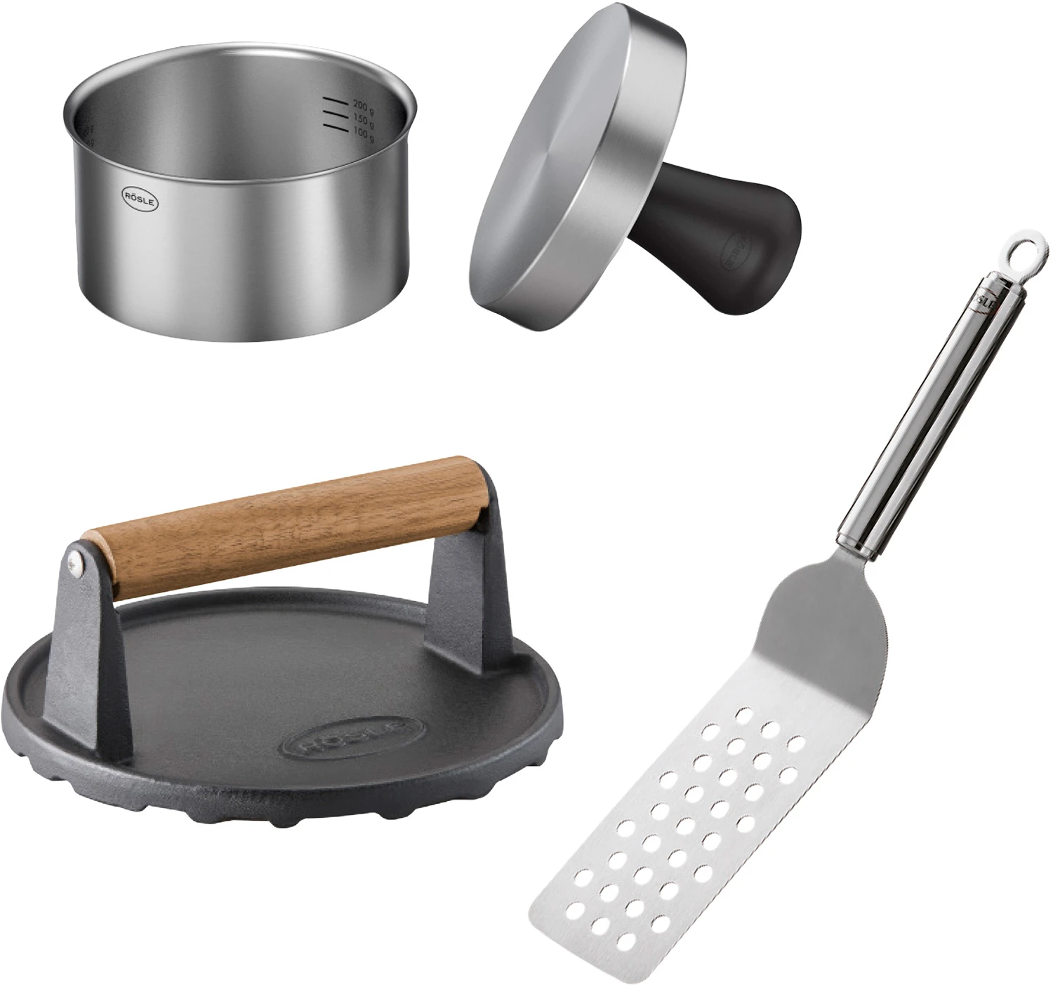 Rösle BBQ Burger Set 3-teilig Mit Burgerpresse Ø11cm 3 Rösle BBQ Burger Set 3-teilig Mit Burgerpresse Ø11cm